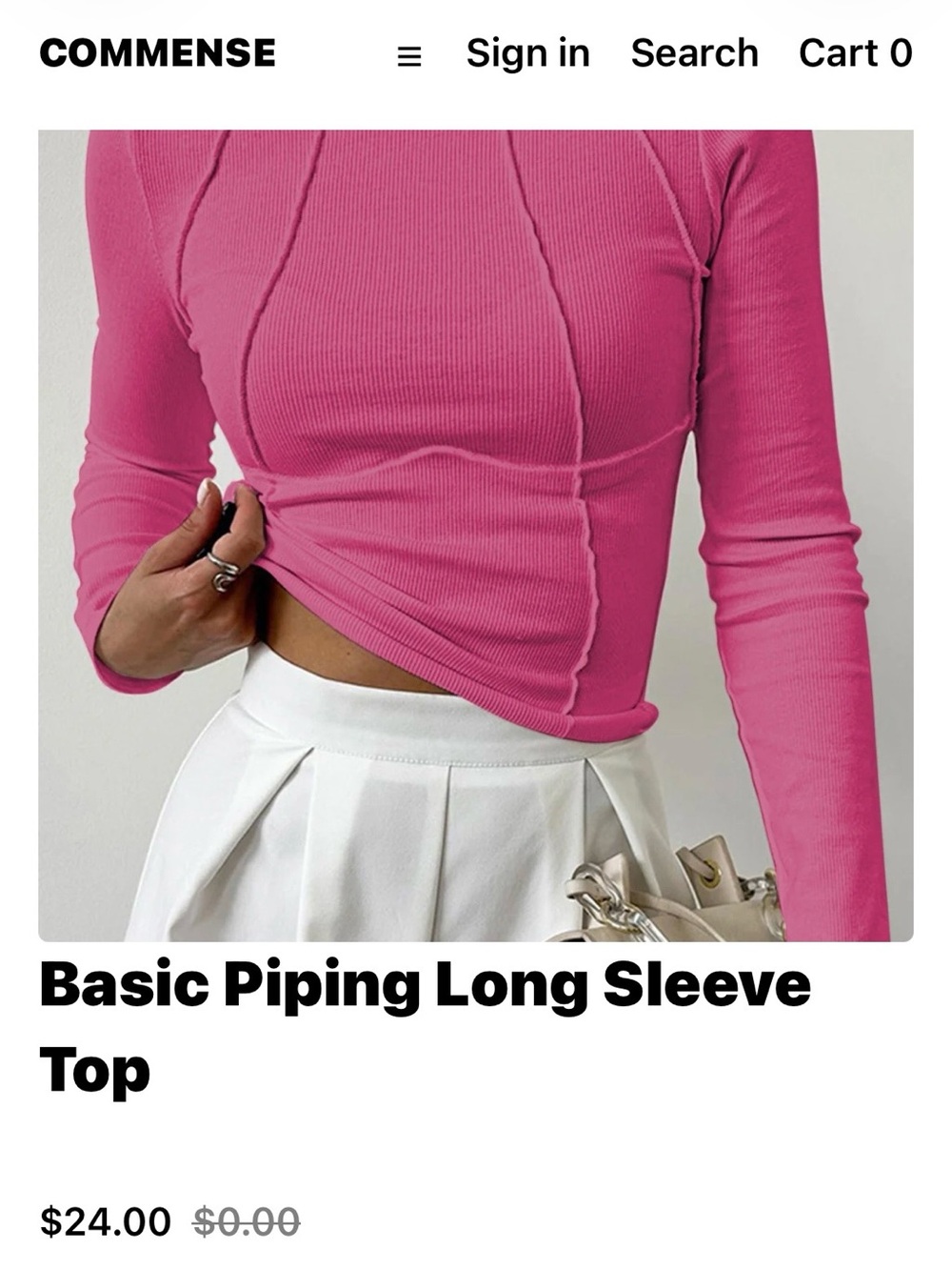 COMMENSE Pink Basic Piping Ribbed Long Sleeve Top X